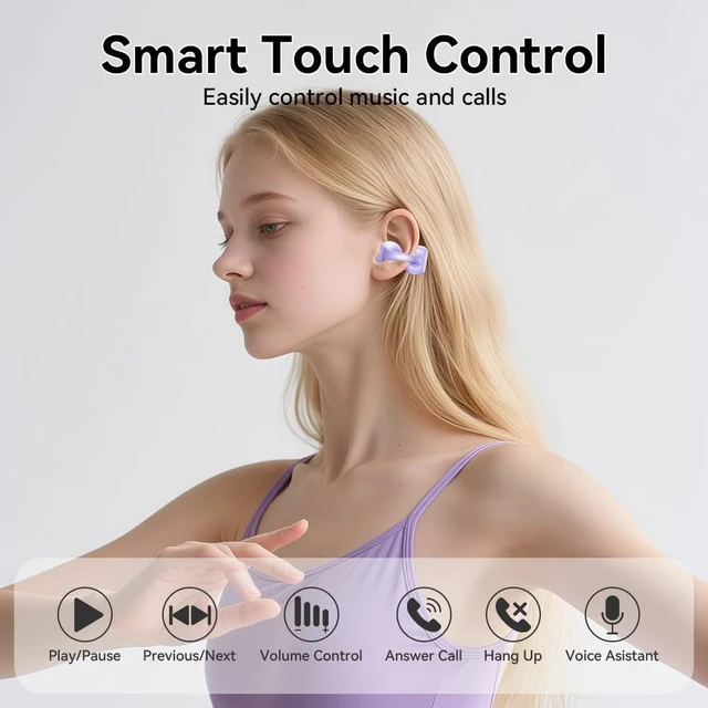 Alt view image 2 of 5 - MZYDM Open Ear Earbuds, Bluetooth 5.4 Clip On Headphones,for Small Ears (Violet)