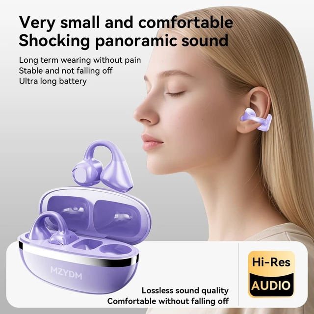 Alt view image 3 of 5 - MZYDM Open Ear Earbuds, Bluetooth 5.4 Clip On Headphones,for Small Ears (Violet)