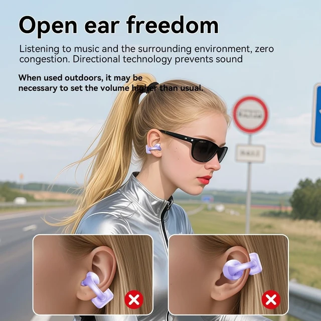 Alt view image 5 of 5 - MZYDM Open Ear Earbuds, Bluetooth 5.4 Clip On Headphones,for Small Ears (Violet)