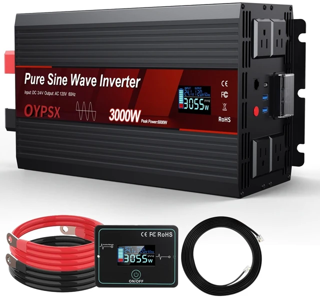 Main image of OYPSX 3000W Power Inverter 24V to 110V 120V AC Pure Sine Wave Inverter for RV Truck Camping,Outdoor Off-Grid Power Converter with LCD Display,Wired Controller,AC Outlets USB Ports(24V-3000Watts)