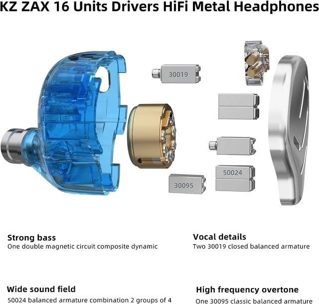 Alt view image 4 of 5 - CCA KZ Zax in Ear Monitor Headphones 16 Units 7BA 1DD Hybrid Drivers HiFi IEM Earphones High Clarity Metal Gaming Earbuds with 2 Pin Detachable Cable
