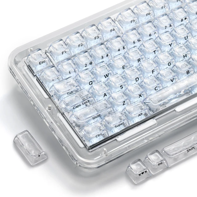 Alt view image 2 of 5 - OHY Keyboard keycaps Jelly,128-Key SA Profile Clear keycaps,Shine Through Key caps ^^ White Ice PC Keyboard caps,Crystal Translucent
