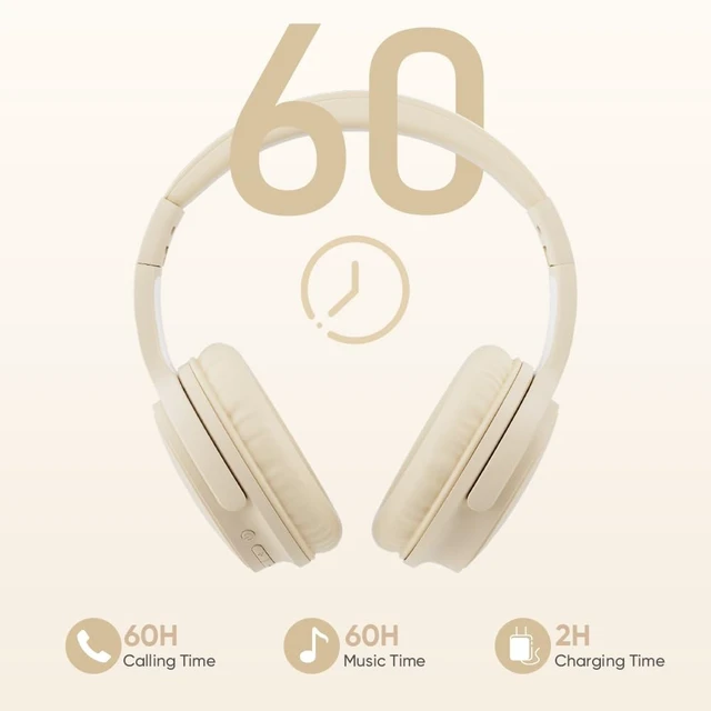 Alt view image 5 of 5 - Gankoii Wireless Headphones, Bluetooth Over Ear Headsets with Microphone, Hi-Fi Audio, 60H Playtime, Touch Control, Foldable Lightweight, On-Ear Headphones for Girls Women, Travel, Work,