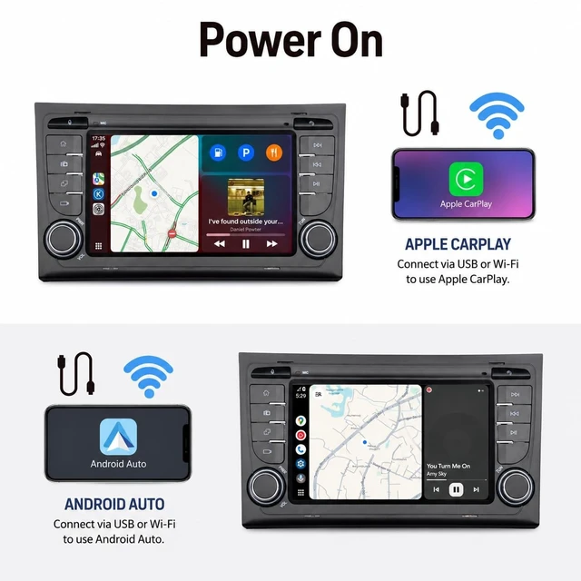 Alt view image 3 of 5 - YZKONG OEM Plug & Play Linux Car Stereo for Audi A4 S4 RS4 2003-2012 ^^ Wireless CarPlay, Android Auto, Bluetooth, FM, AM, RDS, USB, HiFi 100W