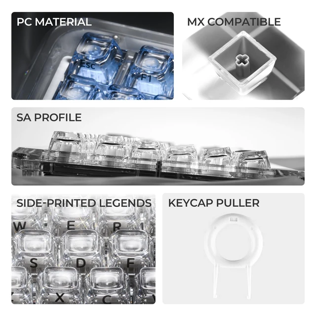 Alt view image 3 of 5 - OHY Keyboard keycaps Jelly,128-Key SA Profile Clear keycaps,Shine Through Key caps ^^ White Ice PC Keyboard caps,Crystal Translucent