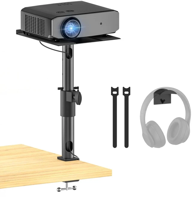 Main image of Height/Tilt/Swivel Adjustable Desktop Projector Stand Table for Aurzen Nebula XGIMI VANKYO Jinhoo AuKing Epson and Most Projectors - Desk Projector Stand Clamp on Desktop Wr Headphone Holder, Single