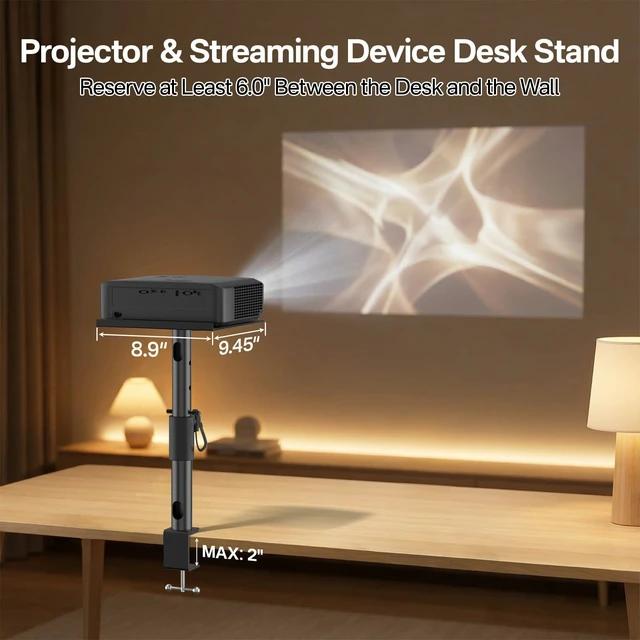 Alt view image 2 of 5 - Height/Tilt/Swivel Adjustable Desktop Projector Stand Table for Aurzen Nebula XGIMI VANKYO Jinhoo AuKing Epson and Most Projectors - Desk Projector Stand Clamp on Desktop Wr Headphone Holder, Single