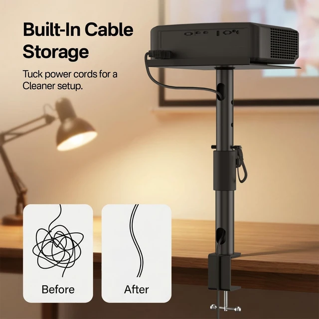 Alt view image 3 of 5 - Height/Tilt/Swivel Adjustable Desktop Projector Stand Table for Aurzen Nebula XGIMI VANKYO Jinhoo AuKing Epson and Most Projectors - Desk Projector Stand Clamp on Desktop Wr Headphone Holder, Single