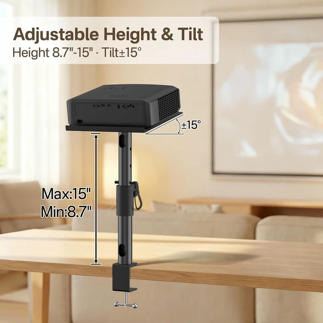 Alt view image 4 of 5 - Height/Tilt/Swivel Adjustable Desktop Projector Stand Table for Aurzen Nebula XGIMI VANKYO Jinhoo AuKing Epson and Most Projectors - Desk Projector Stand Clamp on Desktop Wr Headphone Holder, Single