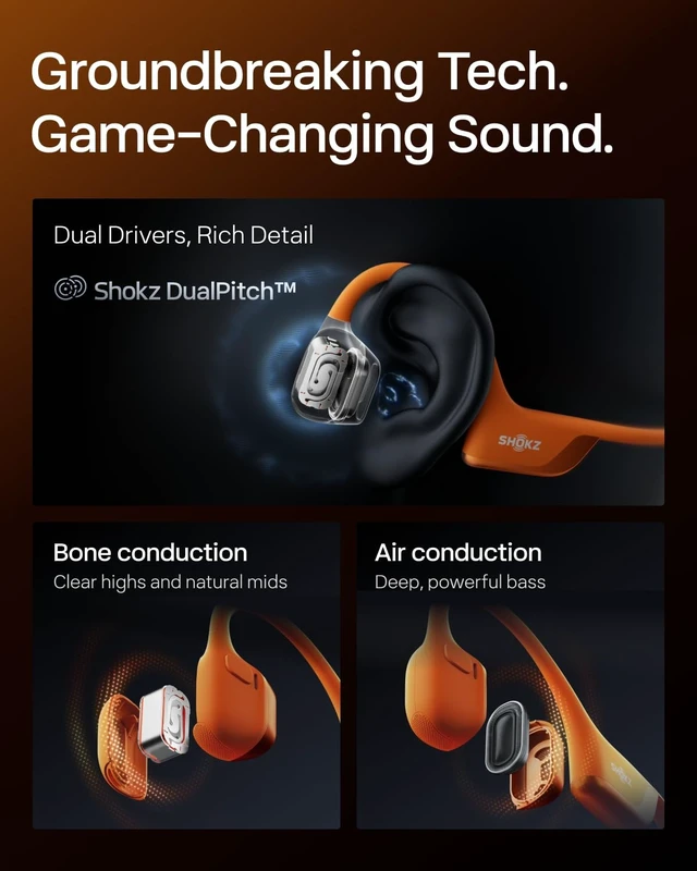 Alt view image 4 of 5 - SHOKZ New OpenRun Pro 2- Bone Conduction Headphones, Open-Ear Bluetooth Wireless Sport Earphones for Running, Workouts - Sweat Resistant, Secure Comfortable Fit -Deep Bass, Smart Mic, Reflectiv