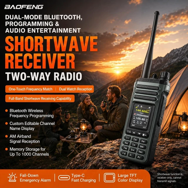Alt view image 4 of 5 - BAOFENG SW9 UV36 Shortwave Antenna Si4732 Chip Ham Radio Aviation Hiking Construction Two Way Radio Wireless Programming Type-C Rechargeable Multi-Mode AM FM LSB USB CW