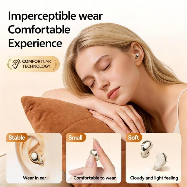 Alt view image 2 of 5 - AIKESI 2026 Wireless Sleep Headphones, Tiny Comfortable Design for Side Sleepers, 48H Playtime, Bluetooth 6.0 with LED Battery Display, Ideal for Sleeping, Working & Hiking (Purple)