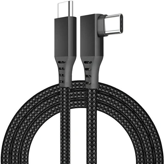 Main image of MMOBIEL VR Link Cable USB-C to USB-C, 16.4 ft (5m) Black Nylon Braided, 90 Type-C Connector 5Gbps Data Transfer & 60W Charging Compatible with Meta Quest 3S/3/2/Pro, Pico 4 Ultra/4, PC & SteamVR