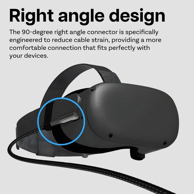 Alt view image 2 of 5 - MMOBIEL VR Link Cable USB-C to USB-C, 16.4 ft (5m) Black Nylon Braided, 90 Type-C Connector 5Gbps Data Transfer & 60W Charging Compatible with Meta Quest 3S/3/2/Pro, Pico 4 Ultra/4, PC & SteamVR