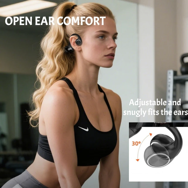 Alt view image 2 of 5 - Sunffice Bone Conduction Headphones Bluetooth 6.0,Open Ear Phones Wireless with Mic,IPX Waterproof Sports with TF Card Slot LED Display Comfortable Fit 30H Playtime for Running Workout Ski Cycl