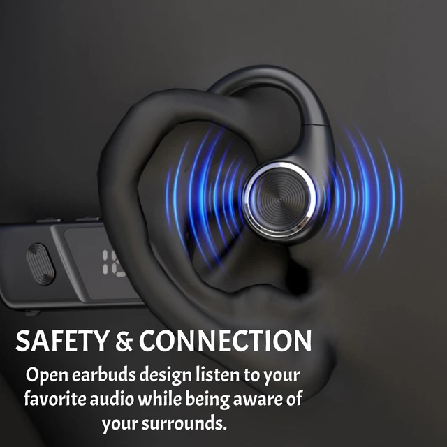 Alt view image 5 of 5 - Sunffice Bone Conduction Headphones Bluetooth 6.0,Open Ear Phones Wireless with Mic,IPX Waterproof Sports with TF Card Slot LED Display Comfortable Fit 30H Playtime for Running Workout Ski Cycl