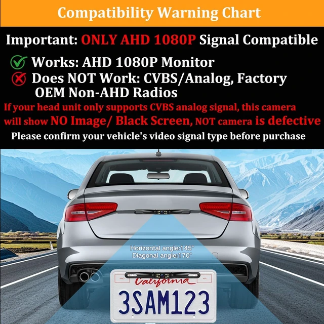 Alt view image 2 of 5 - YUGUANG License Plate Backup Camera, Only AHD 1080P 170 Degree Wide View Angel Night Vision Guide Line On/Off Waterproof Reverse Rear View Camera for Car Truck