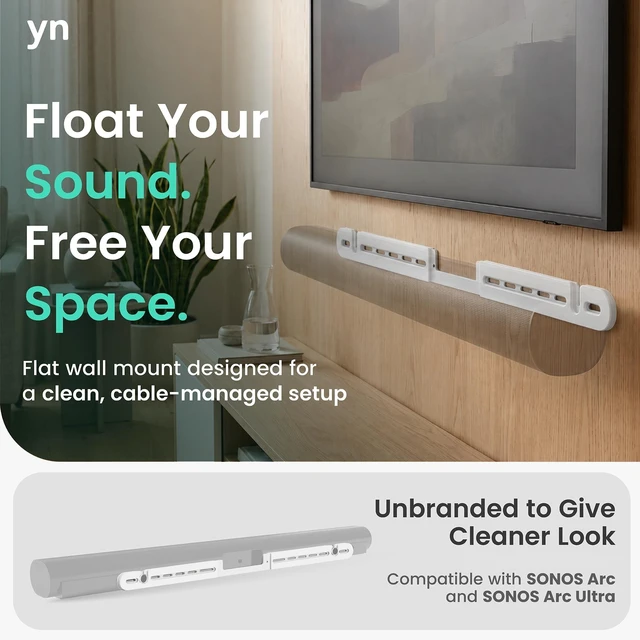Alt view image 4 of 5 - ynVISION.DESIGN Soundbar Wall Mount for Sonos Arc and Arc Ultra, White