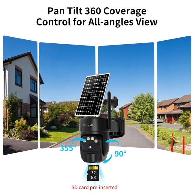 Alt view image 5 of 5 - ESCANU Security Cameras Wirelss Outdoor Solar Powered for Home Security,360 View Outside Camera with SD Card, 5G/2.4GHz WiFi,Motion Detection,IP-65 Weather Proof,No Subscription Fee