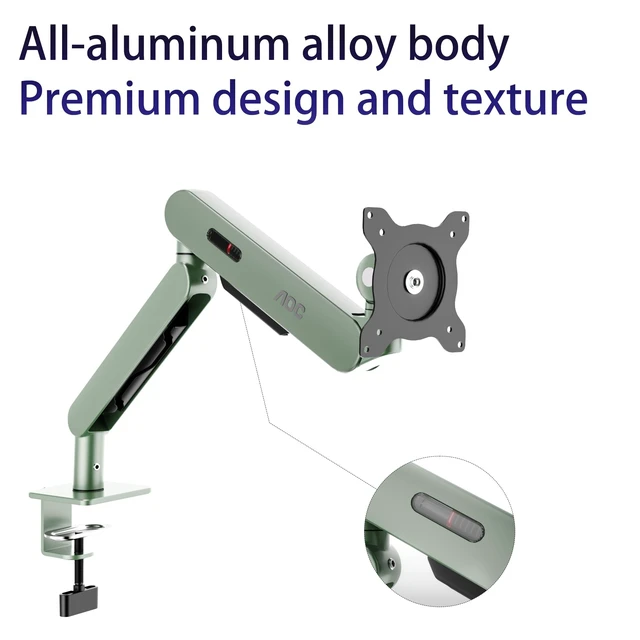 Alt view image 4 of 5 - AOC AM400PLUS Premium Aluminum Single Monitor Arm, Mechanical Spring, 1734 Inch, 4.419.8 lbs, VESA 75x75/100x100, C-Clamp, Quick Install Desk Mount with Cable Management (Green)