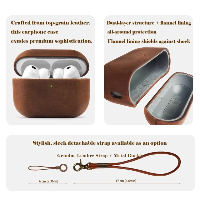 Alt view image 2 of 5 - AeroZylo for AirPods Pro 3 (2025) 100% Genuine Leather Case,Crazy Horse Leather Vintage Case,Handmade Top,Hard Shell & Rich Patina,Wireless Charging,for AirPods Pro 3rd Gen