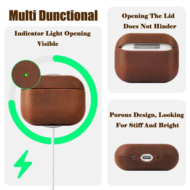 Alt view image 3 of 5 - AeroZylo for AirPods Pro 3 (2025) 100% Genuine Leather Case,Crazy Horse Leather Vintage Case,Handmade Top,Hard Shell & Rich Patina,Wireless Charging,for AirPods Pro 3rd Gen