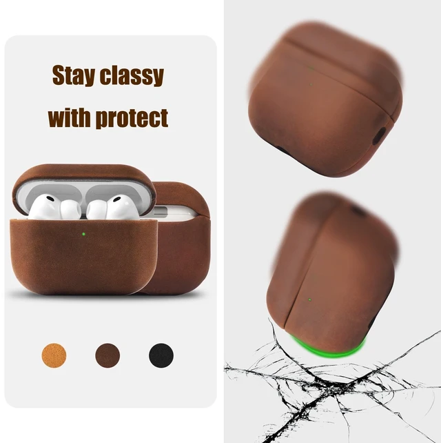 Alt view image 4 of 5 - AeroZylo for AirPods Pro 3 (2025) 100% Genuine Leather Case,Crazy Horse Leather Vintage Case,Handmade Top,Hard Shell & Rich Patina,Wireless Charging,for AirPods Pro 3rd Gen