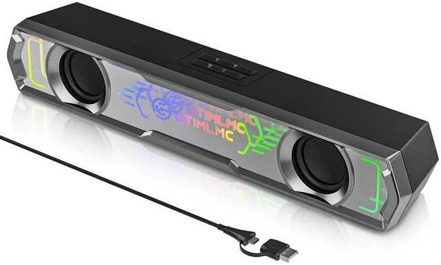 Main image of GTIMLMC Computer Speakers with Mirror Design, RGB LED Light, Type C-USB Input, Easy-Control Volume, Wired PC Speakers Soundbar for Desktop Laptop Monitor