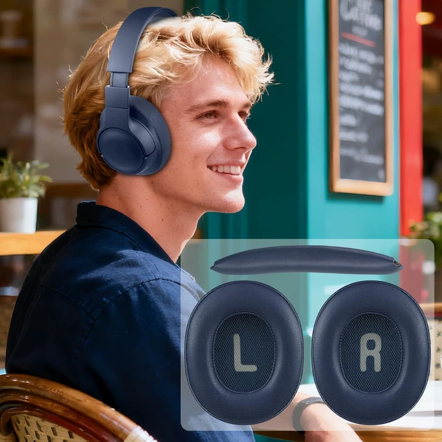 Alt view image 5 of 5 - SOULWIT Replacement Kit for JBL Tune 700BT/710BT/720BT/750BTNC/760NC/770NC Headphones, Protein Leather Ear Pads + Headband - Navy Blue
