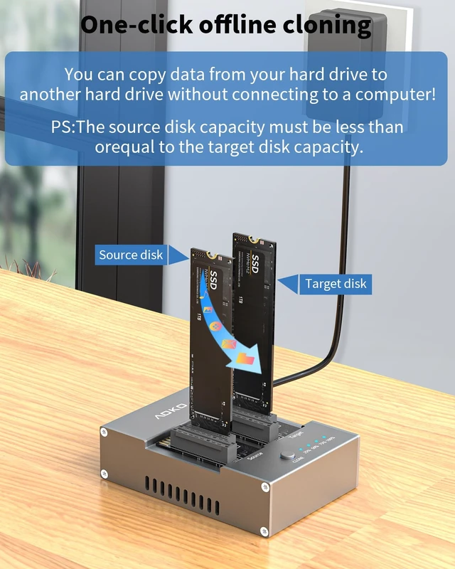 Alt view image 3 of 5 - AOKO M.2 NVMe mSATA SSD Cloner Reader, M.2/mSATA to USB Docking Enclosure