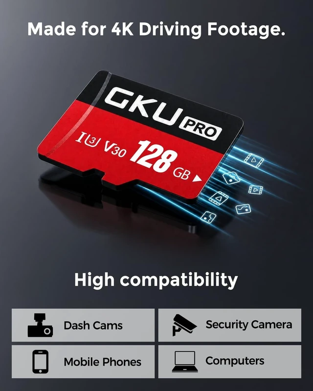 Alt view image 4 of 5 - GKU 128GB Memory Card for Dash Cam with Card Reader, High Endurance Card for Daily Driving Recording and Loop Recording