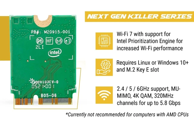 Alt view image 3 of 5 - HighZer0 Electronics BE1750x Killer Series Upgraded BE200 WiFi 7 Card ^^ Gaming WiFi Adapter ^^ M.2 PCIe WiFi Card 5.8 Gbps 320MHz 4K QAM ^^ Supports Bluetooth 5.4 & Intel PC with Windows 10/11