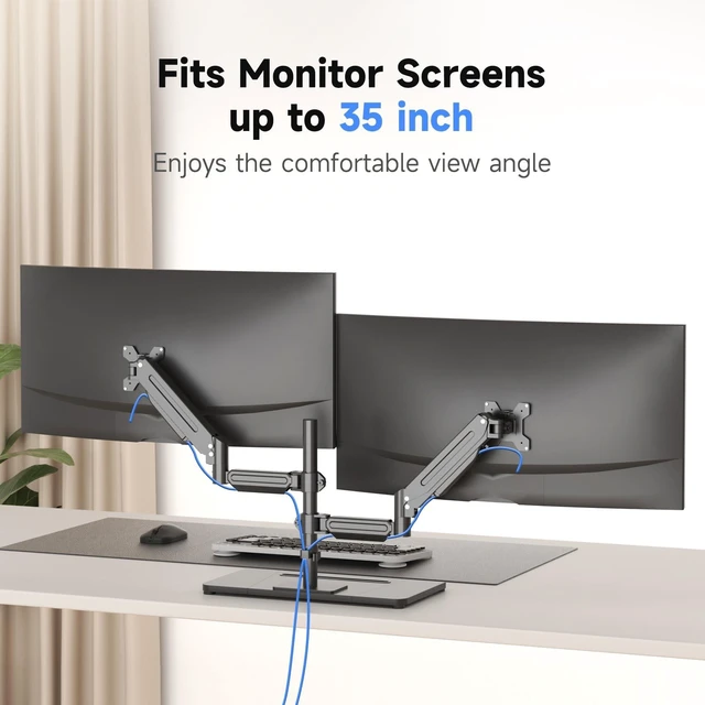 Alt view image 5 of 5 - Suptek Freestanding Dual Monitor Stand for 2 Screens up to 35 Inches, Height Adjustable Monitor Arms Hold 24.25 lbs Each, Full Motion Dual Monitor Mount with Large Stable Base, VESA 75/100