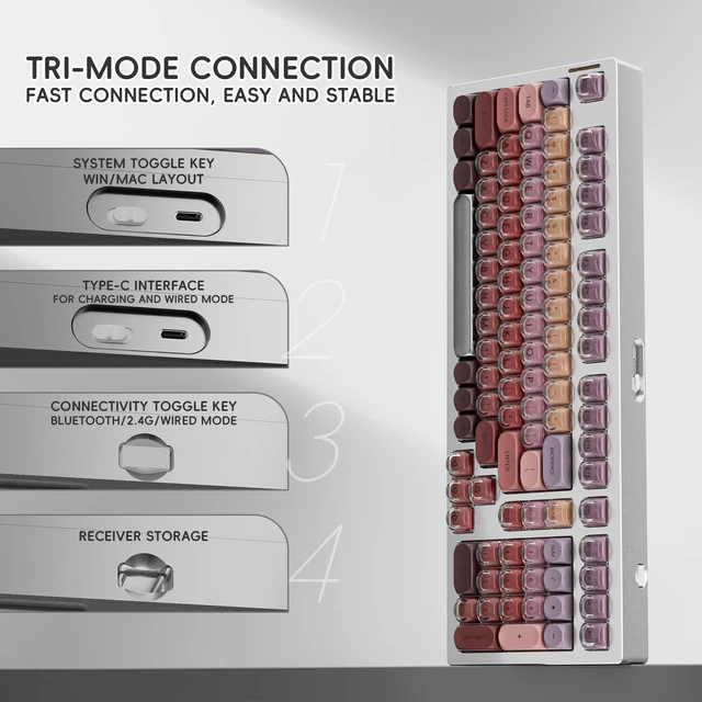 Alt view image 4 of 5 - KY98 Full Aluminum CNC Mechanical Keyboard with Lipstick Keycap , Silver