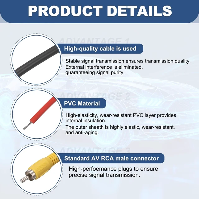 Alt view image 3 of 5 - MECCANIXITY Backup Camera RCA Video Cable 65.6FT/20M Copper Core Audio Cord