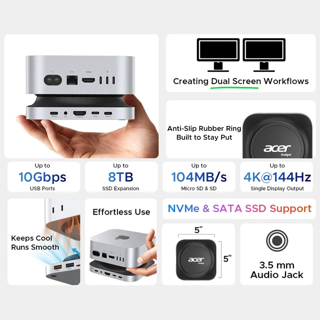 Alt view image 5 of 5 - Acer Mac mini M6, M5 Pro, M4 Dock with 8TB SSD Enclosure, 4K@144Hz HDMI