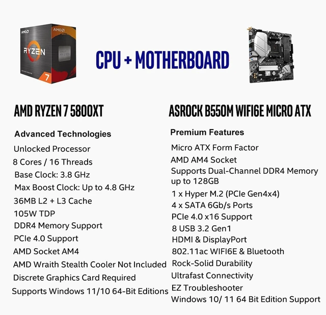 Alt view image 2 of 5 - MICRO CENTER AMD 5800XT Processor with ASRock B550M WiFi MATX Motherboard