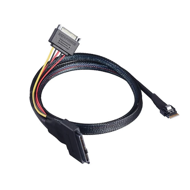 Alt view image 3 of 5 - AoQhir Mini Slimline SAS SFF-8654 4i 38P to U.2 SAS 8639 Server-Grade Cable with SATA 15P Male Cable 24G, 32AWG High-Speed (31.49, Inches)
