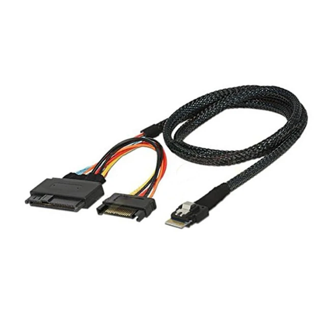 Alt view image 4 of 5 - AoQhir Mini Slimline SAS SFF-8654 4i 38P to U.2 SAS 8639 Server-Grade Cable with SATA 15P Male Cable 24G, 32AWG High-Speed (31.49, Inches)