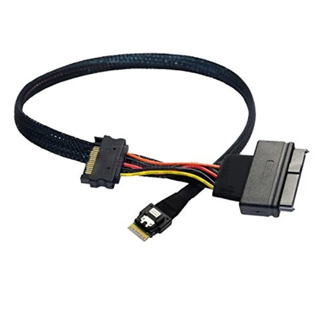 Alt view image 5 of 5 - AoQhir Mini Slimline SAS SFF-8654 4i 38P to U.2 SAS 8639 Server-Grade Cable with SATA 15P Male Cable 24G, 32AWG High-Speed (31.49, Inches)