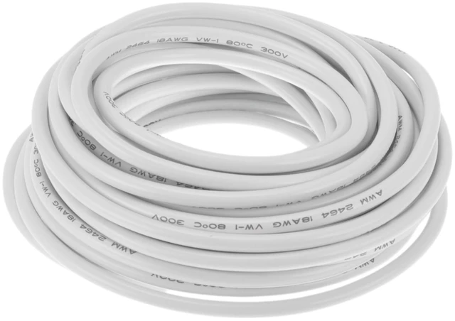 Main image of Hihaha Electrical Ground Wire Automotive Power Wire 33FT White TC 1 Pcs 18AWG 3 Conductor Fully Insulated& Soft Touch Jacket Universal
