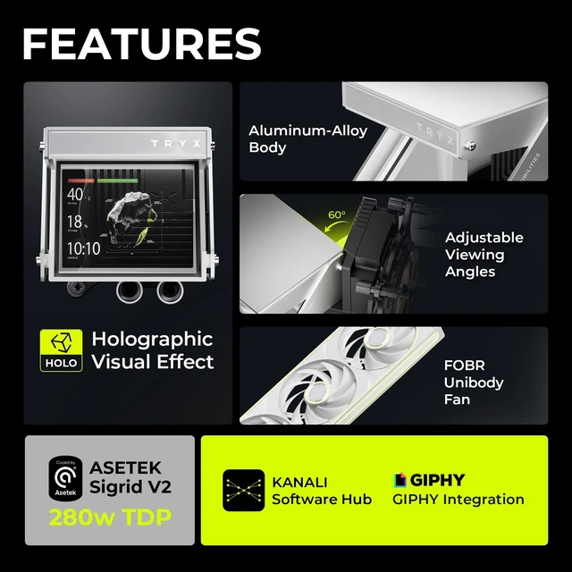 Alt view image 2 of 5 - TRYX Holo 360mm AIO White Holographic Visual GIPHY Built-in Asetek 280w TDP