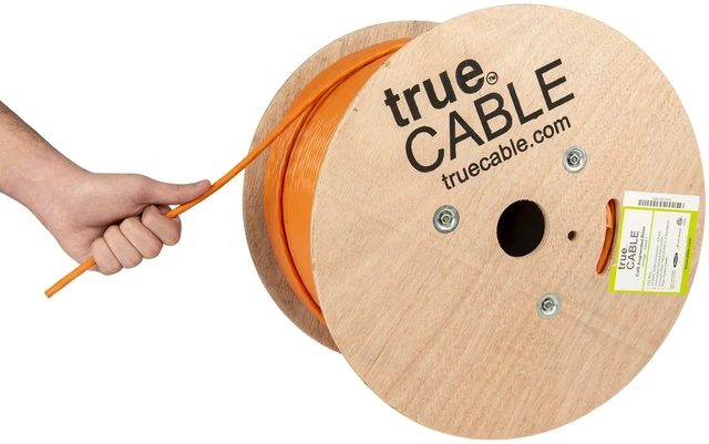 Main image of TRUE CABLE Cat6A Riser (CMR), Bulk Ethernet Cable, 1000ft, Orange, 23AWG Solid Bare Copper, Unshielded Twisted Pair (U/UTP), 750MHz, PoE++ 100W, ETL Listed