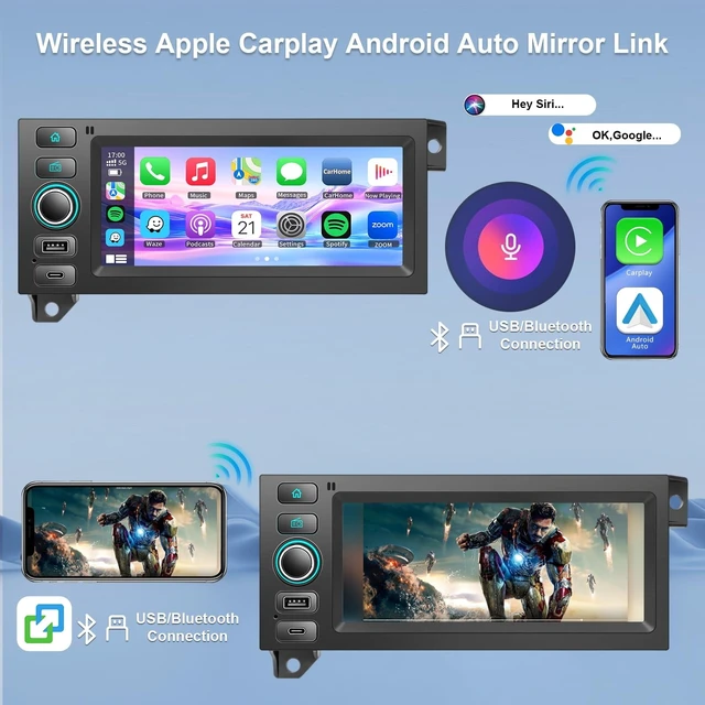 Alt view image 3 of 5 - Plug&Play Car Stereo for Dodge Ram 1500 2500 3500 1994-2001 /Durango 1998-2000/Dakota1987-2000 /Caravan 1984-2000 /Grand Cherokee 1993-1998/Wrangler1997-2002 Wireless CarPlay&Android Auto