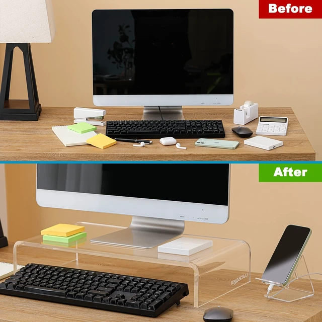Alt view image 4 of 5 - 16"x8"x4" Acrylic Monitor Stand, Clear Laptop Riser with Bonus Phone Stand