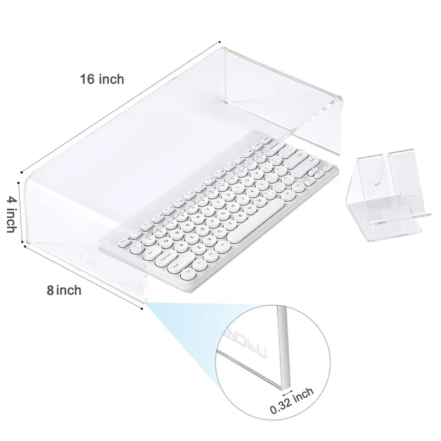 Alt view image 3 of 5 - 16"x8"x4" Acrylic Monitor Stand, Clear Laptop Riser with Bonus Phone Stand