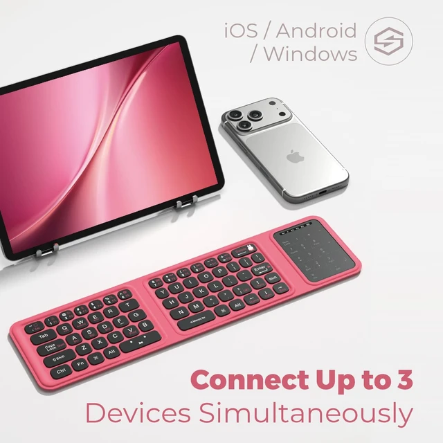 Alt view image 2 of 5 - MIPOW x Miffy Triple Fold Bluetooth Keyboard with Dual Touchpad & Numeric Keypad, Bluetooth 5.0 Ultra Slim 5.6mm Travel Keyboard, Type-C Rechargeable, Connect 3 Devices for Windows, Mac, Android & iOS