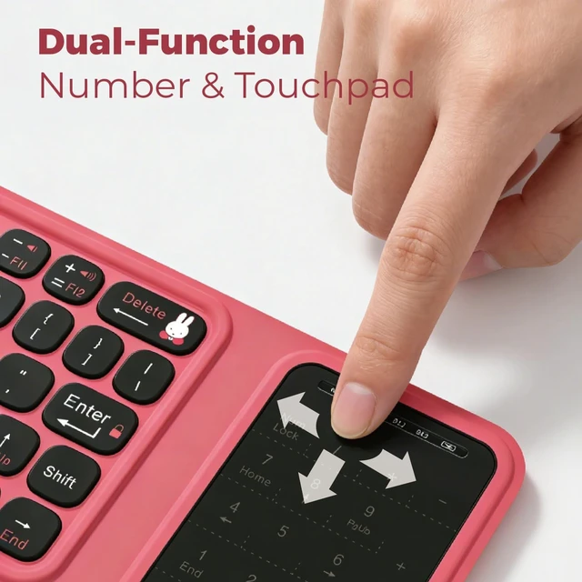 Alt view image 4 of 5 - MIPOW x Miffy Triple Fold Bluetooth Keyboard with Dual Touchpad & Numeric Keypad, Bluetooth 5.0 Ultra Slim 5.6mm Travel Keyboard, Type-C Rechargeable, Connect 3 Devices for Windows, Mac, Android & iOS
