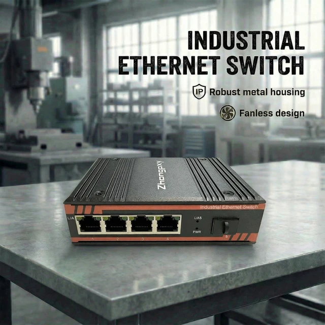 Alt view image 3 of 5 - ZHONGPXY Industrial Ethernet PoE Switch 4Gigabit RJ45 (IEEE 802.3af/at, 30W PoE) + 1Fiber ^^ 5-Port Unmanaged DIN-Rail Switch ^^ IP40 Aluminum ^^ 4857V DC ^^ -40~80