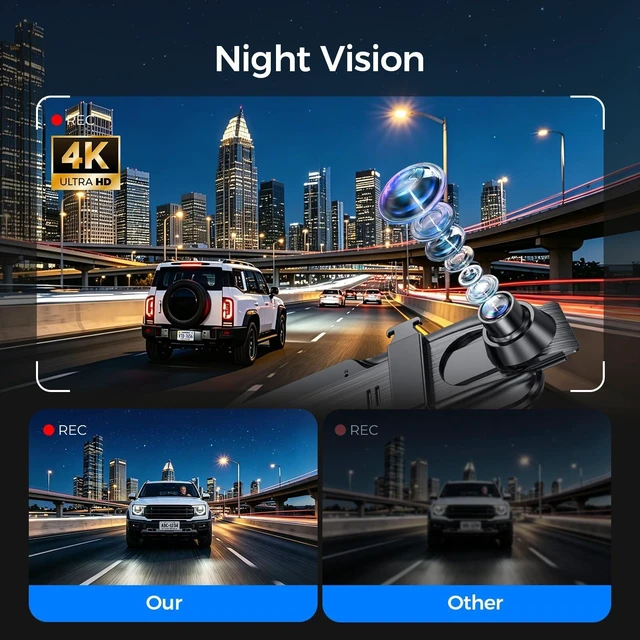 Alt view image 3 of 5 - 4K Mirror Dash Cam, Rear View Mirror Camera 10'', FHD Full Touch ScreenDash Cam Front and Rear Cam with WiFi & Night Vision, Streaming Media Wide Angle Parking Assistance Free 32GB